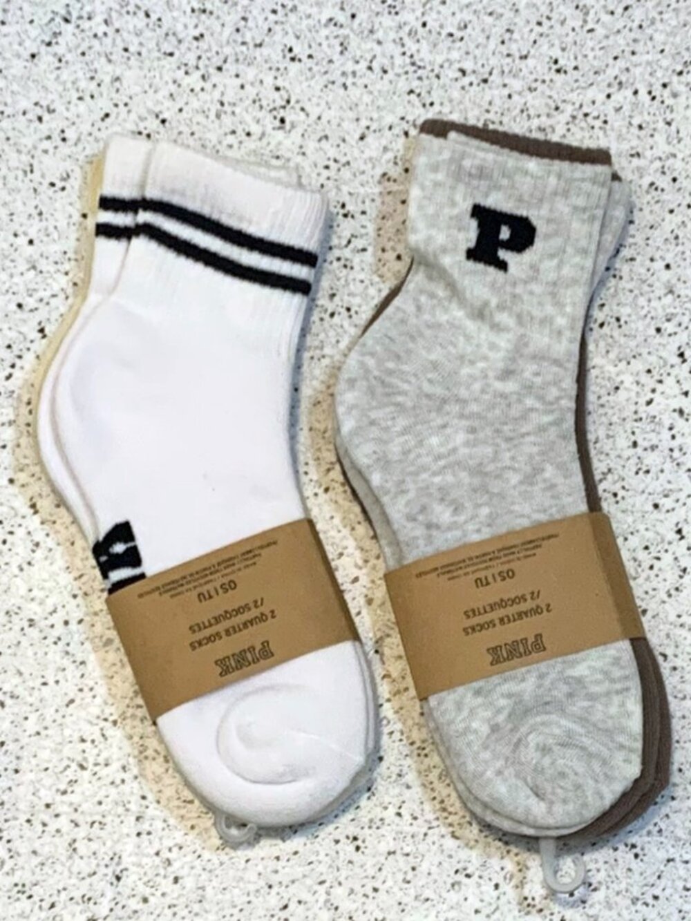 2X Victoria's Secret PINK 2 Pack Quarter Socks NWT Creamer White Coffee 4 PAIR